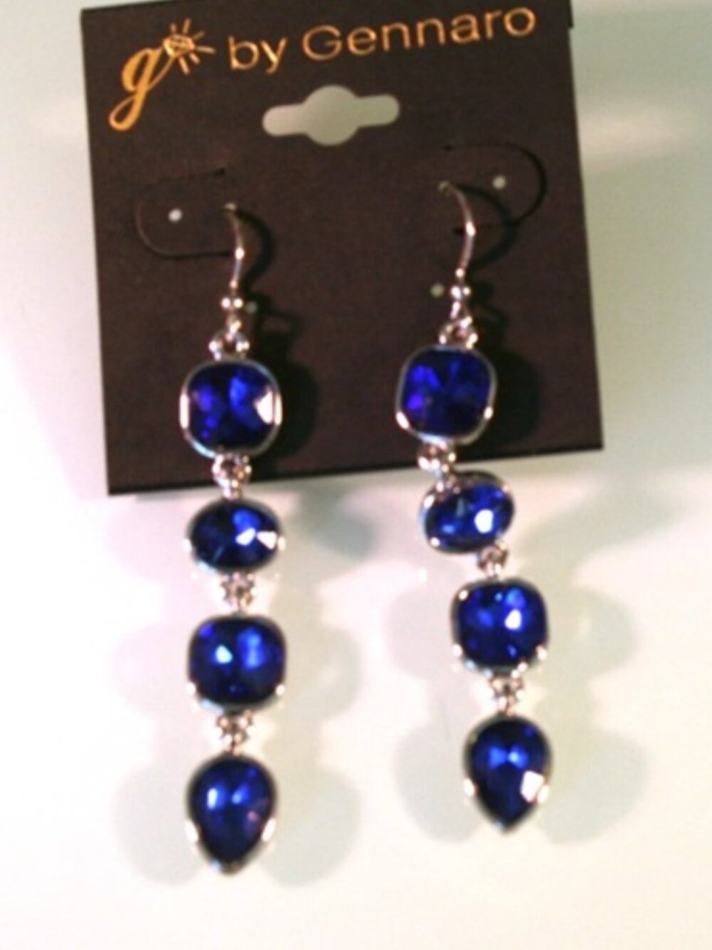 G By GENNARO Mod/Contemporary Blue Sapphire Crystal Drop Earrings**NEW!